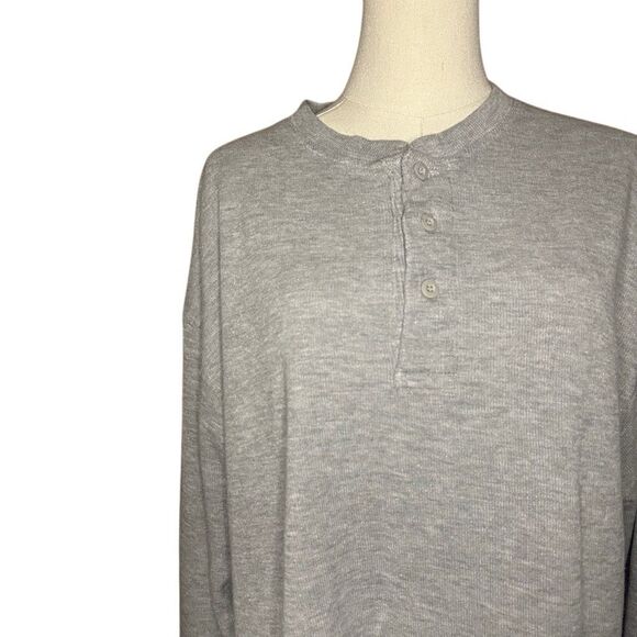 Bill Blass Sleepwear Gray Long Sleeve Henley Sleep Shirt Size L Button Up - Picture 2 of 13
